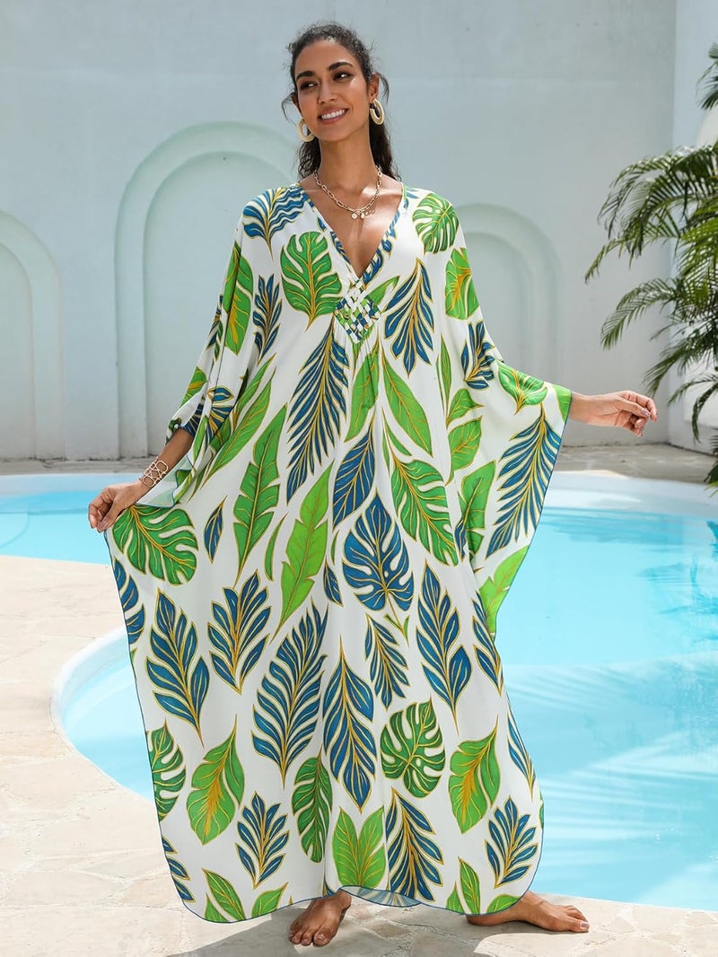 KEYLORTING Women's Plus Size Kaftan Dress – Plus Size Maxi Dress Moo Moos Beach Cover Up,Bathing Suit Cover-Up Loungewear - Image 3
